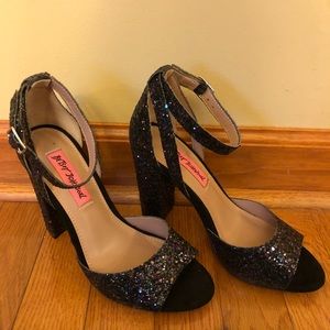 Betsey Johnson Glissten Glitter Black Sandal